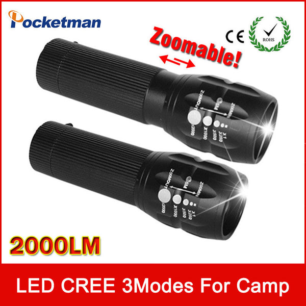1pcs highlighted  2000Lumens  3-Mode CREE  LED military laser led torch zoomable Focus  led torch cree Free shipping