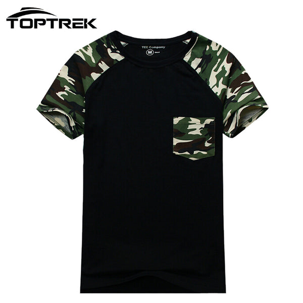 Men T-shirt,Toptrek Brand Men Camouflage Camo T shirt With Pocket Cotton Army Tactical Combat Military Sport New 2016 Top & Tees