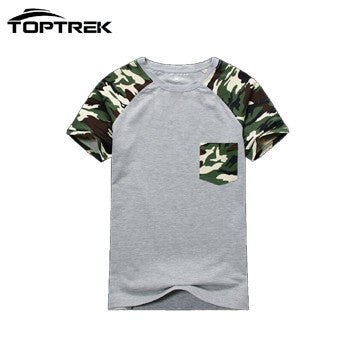 Men T-shirt,Toptrek Brand Men Camouflage Camo T shirt With Pocket Cotton Army Tactical Combat Military Sport New 2016 Top & Tees