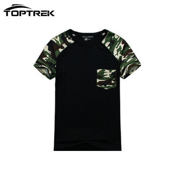 Men T-shirt,Toptrek Brand Men Camouflage Camo T shirt With Pocket Cotton Army Tactical Combat Military Sport New 2016 Top & Tees