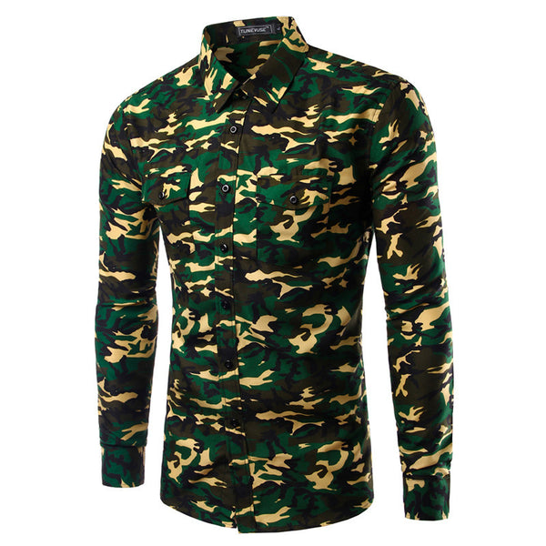 Brand New Camouflage Shirts Mens Long Sleeve Casual Shirts Slim Fit Army Camo Shirt Disruptive Pattern Mens shirts Camisa Hombre