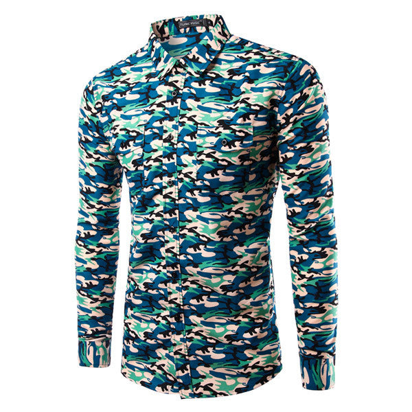 Brand New Camouflage Shirts Mens Long Sleeve Casual Shirts Slim Fit Army Camo Shirt Disruptive Pattern Mens shirts Camisa Hombre