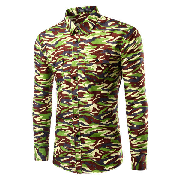 Brand New Camouflage Shirts Mens Long Sleeve Casual Shirts Slim Fit Army Camo Shirt Disruptive Pattern Mens shirts Camisa Hombre