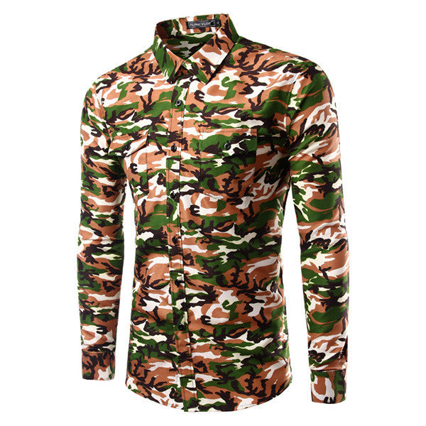 Brand New Camouflage Shirts Mens Long Sleeve Casual Shirts Slim Fit Army Camo Shirt Disruptive Pattern Mens shirts Camisa Hombre