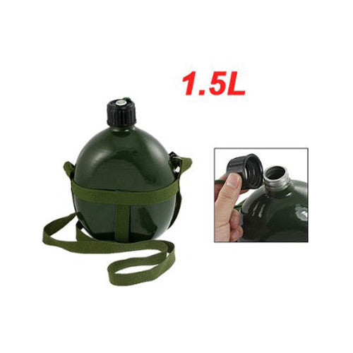 Boutique 1.5L Aluminum Military Water Bottle with Shoulder Strap Military Army Canteen